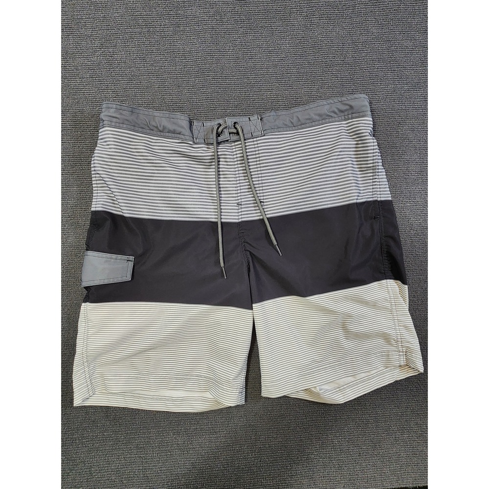 George Board Shorts Mens XL Grey Striped Colorblock Swim Trunks Casual‎